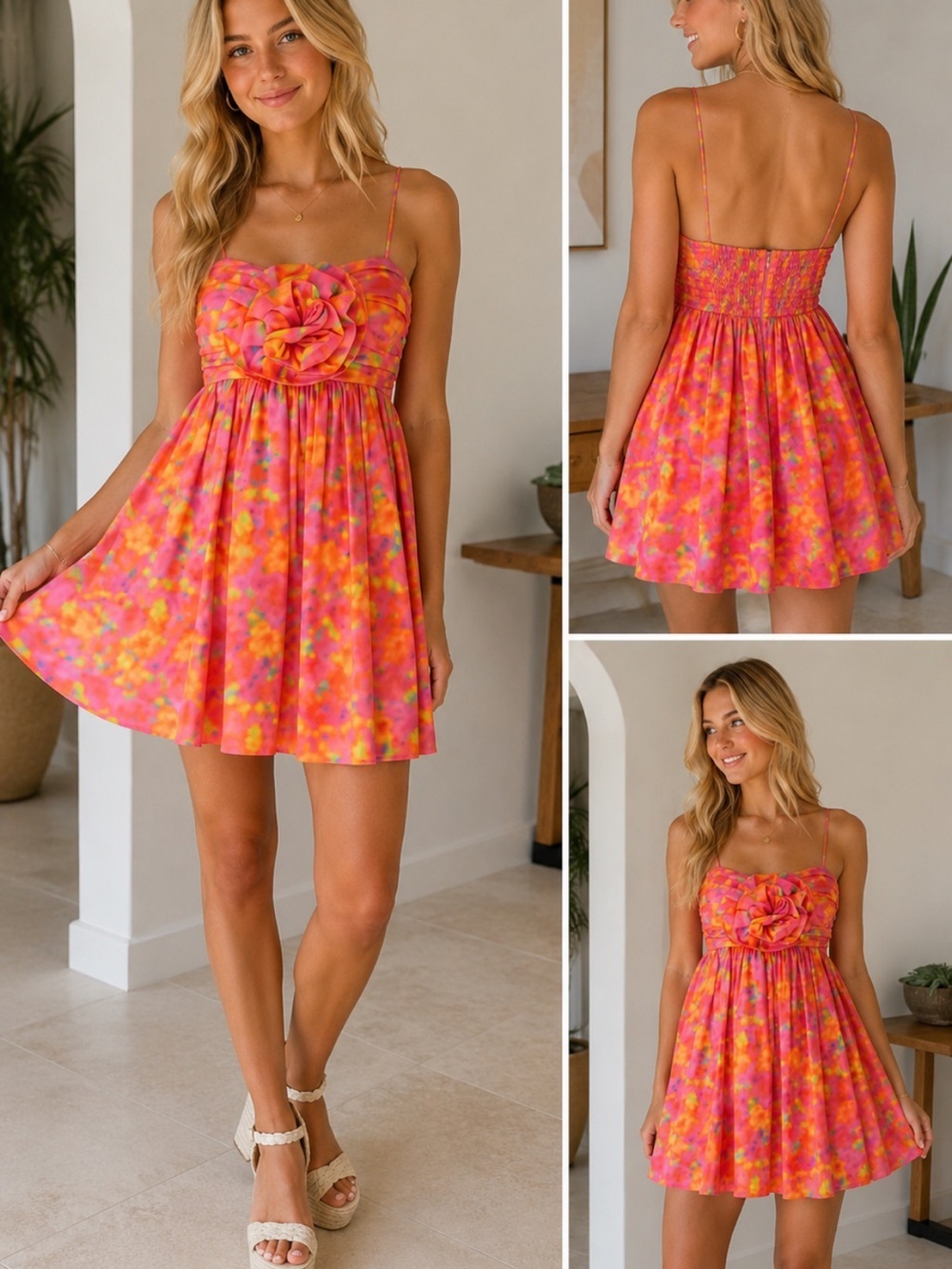 AMUR Floral Watercolor Fit & Flare Midi Dress 4 Pink Sustainable 39137